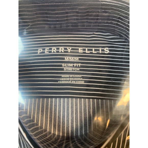 Perry Ellis Mens Slim Fit Stretch Black White Pinstripe Dress Shirt M M - Picture 5 of 6